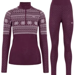 Kari Traa Vilma H/Z Merinould Skiundertøjssæt Dame, wine